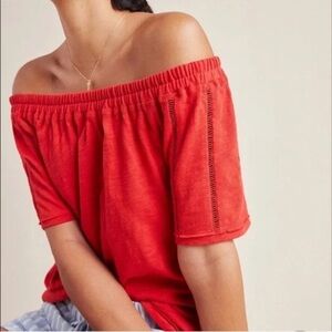 Saturday Sunday Anthropologie Felicia Off the Shoulder Red Orange Top Sz…